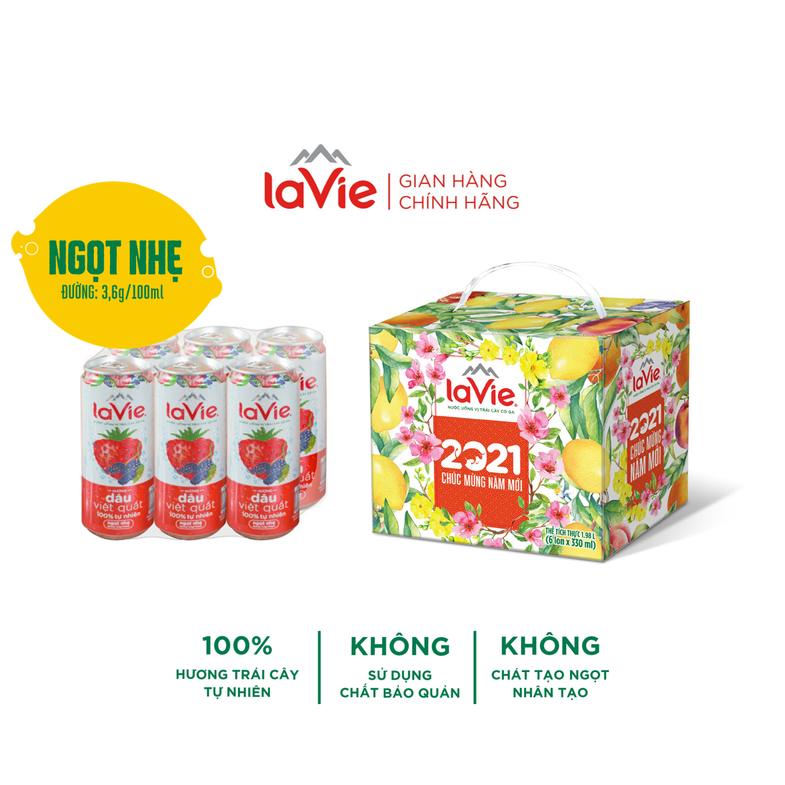 [Freeship Max] [DVQ] Lốc 6 lon Nước uống vị trái cây có ga La Vie Dâu Việt Quất (6 lon x 330ml/lon)