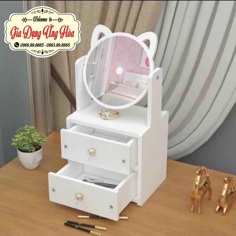 Kệ mỹ phẩm-mini, kệ để đồ trang điểm có kèm gương tai mèo dễ thương