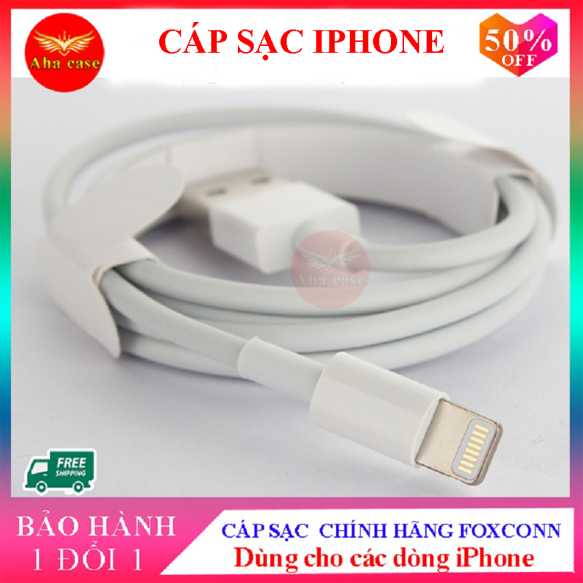 Cáp sạc Foxconn Chính Hãng cáp sạc lighting dành cho iphone 5, 6,6s, 6 plus,7, 7 Plus, 8, 8 Plus,X, Xs, Xs Max, 11Pro, 11 Pro Max loại 5 chip bảo hành 1 đổi 1