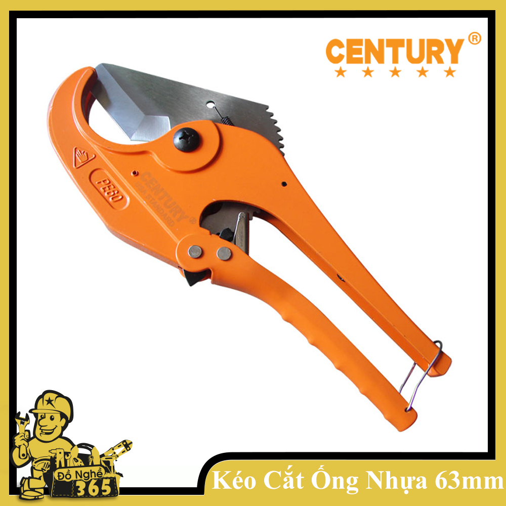 Kéo cắt ống nhựa PVC 63mm Century, Lưỡi kéo được chế tạo bằng thép hợp kim, có độ cứng khá cao cán kéo được chế tạo bằng hợp kim, có độ cứng tốt, nhẹ Lưỡi kéo sẽ tự động mở khi kéo nhẹ cán ra 2 bên