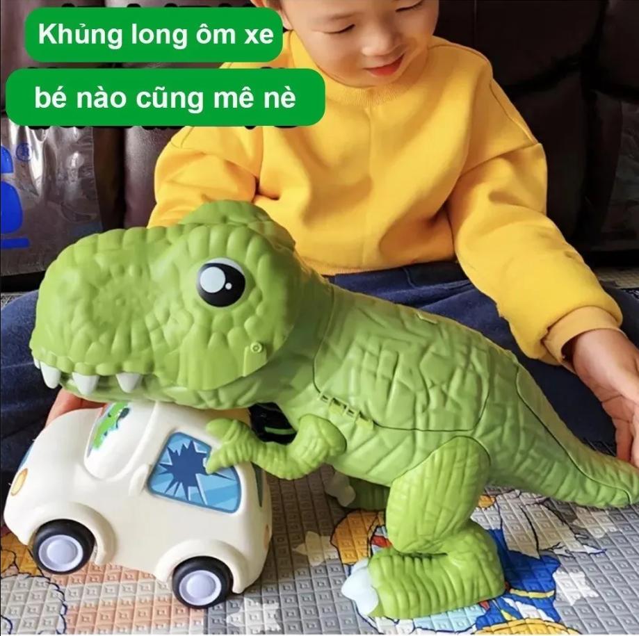 Quà tặng cho bé giáng sinh noel Đồ chơi mô hình cầu trượt khủng long nuốt xe 38 chi tiết cao cấp, Bãi đậu xe khủng long bạo chúa 2 ván trượt