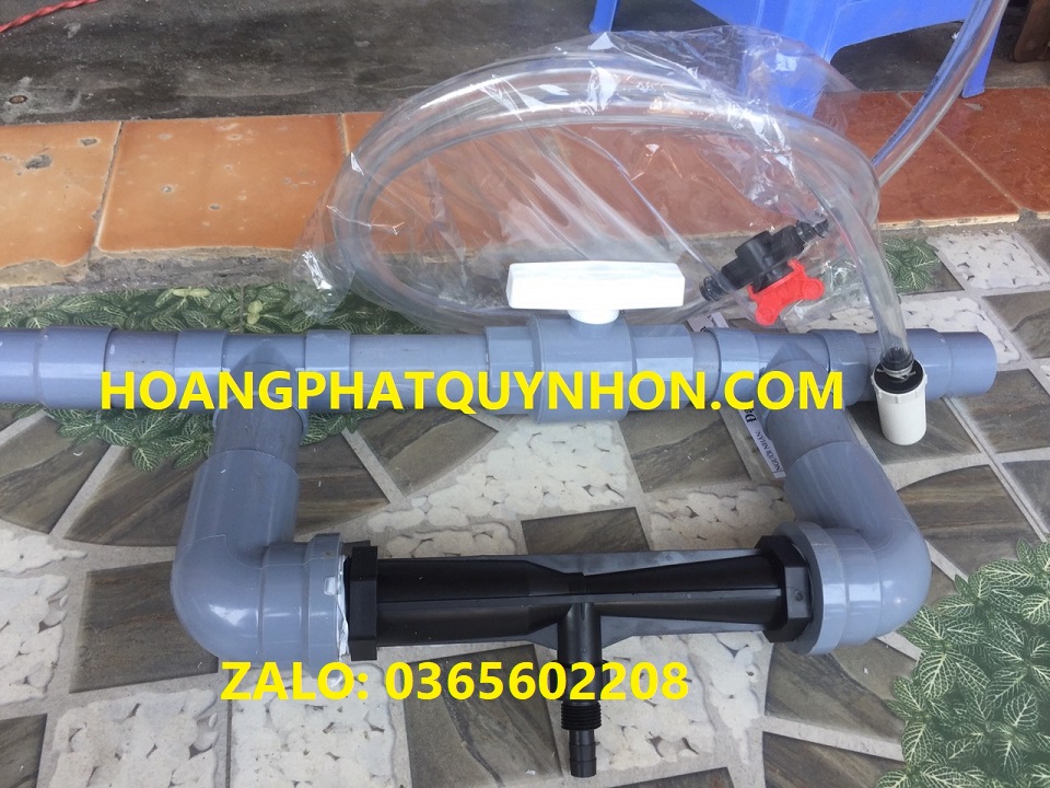 Bộ châm phân hoàn chỉnh gồm Venturi phi 49mm, Cuộn hút, Van số, Đầu lọc và Khung đầu vào và ra dùng ống 49mm