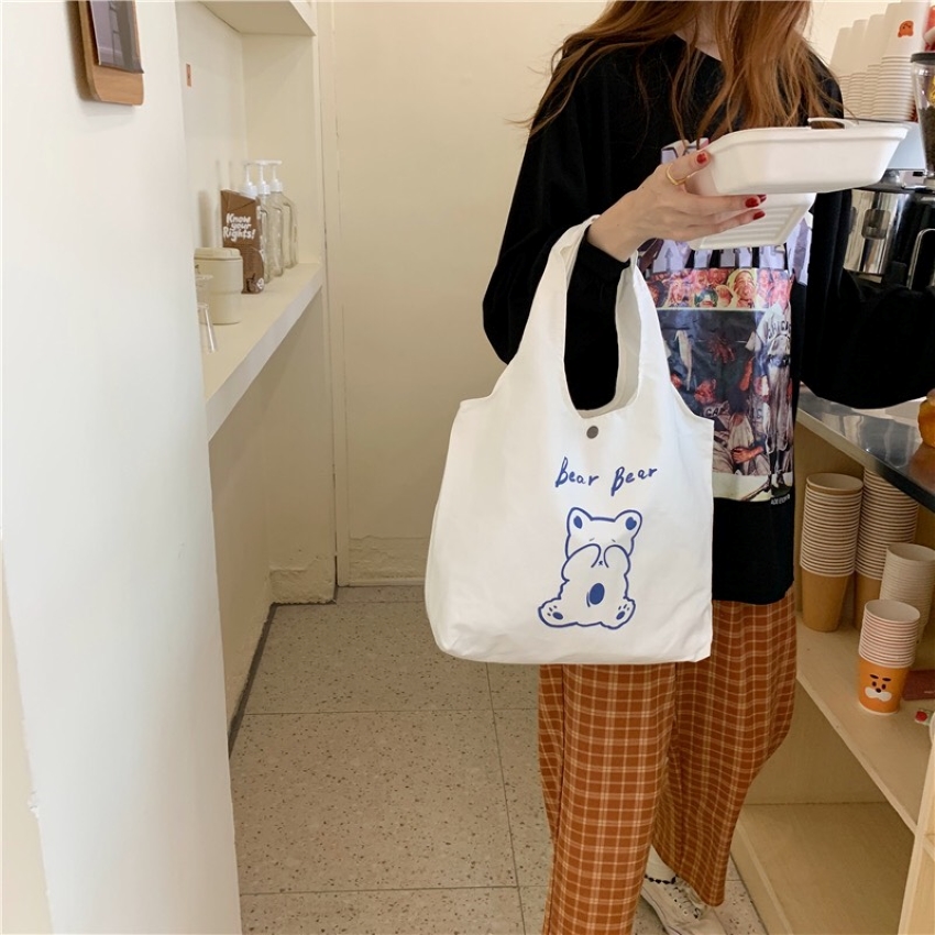 Túi vải canvs có KHOÁ MIỆNG và NGĂN PHỤ cao cấp in hình GẤU ZIMI