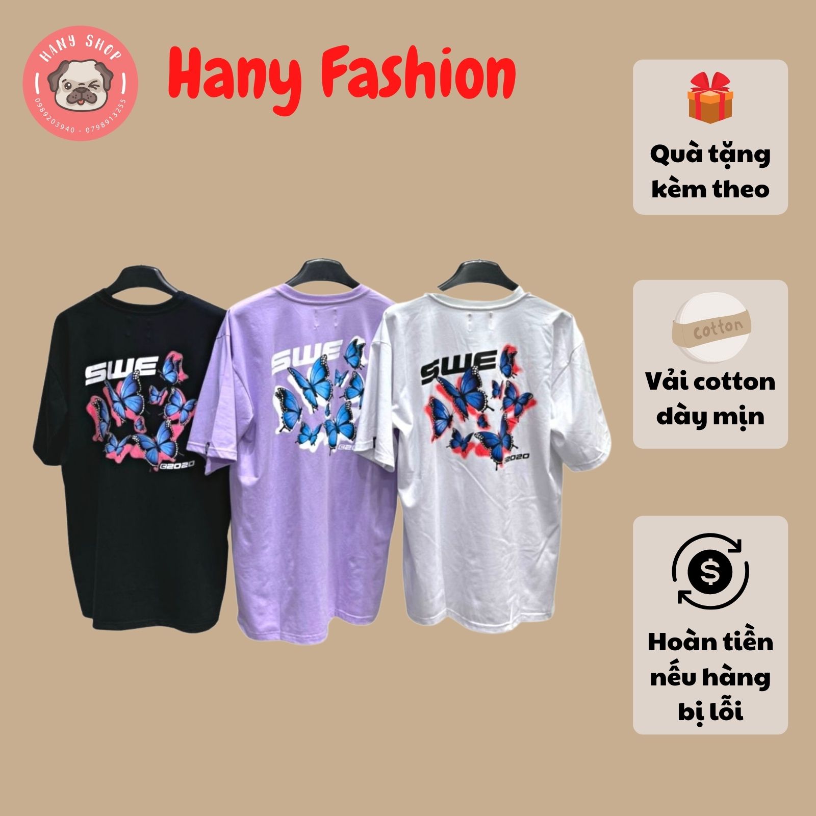 Áo thun SWE BUTTERFLY TEE full tag mác form rộng tay lỡ cực hot || Hany Shop