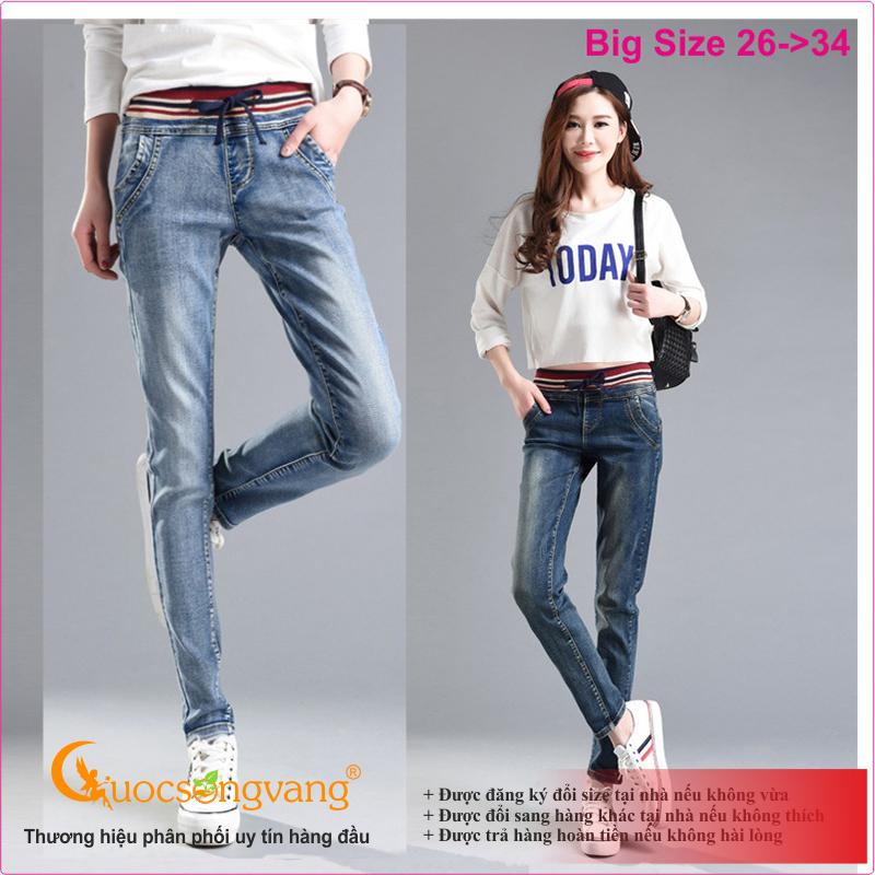 Quần jean nữ lưng thun quần nữ co giãn GLQ029 xanh nhạt
