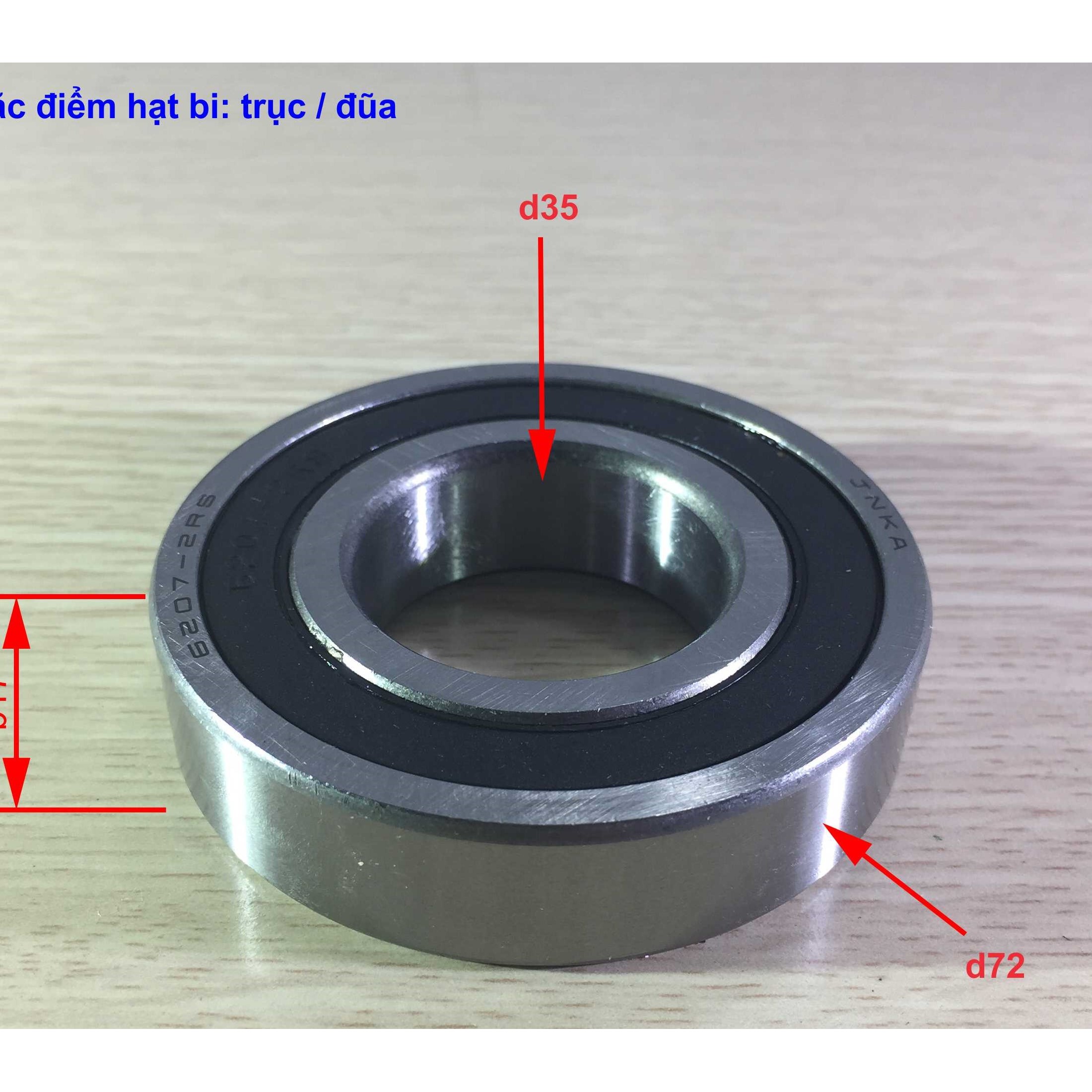Vòng bi mã số 6207-2rs. kích thước d35xd72xb17, hạt tròn
