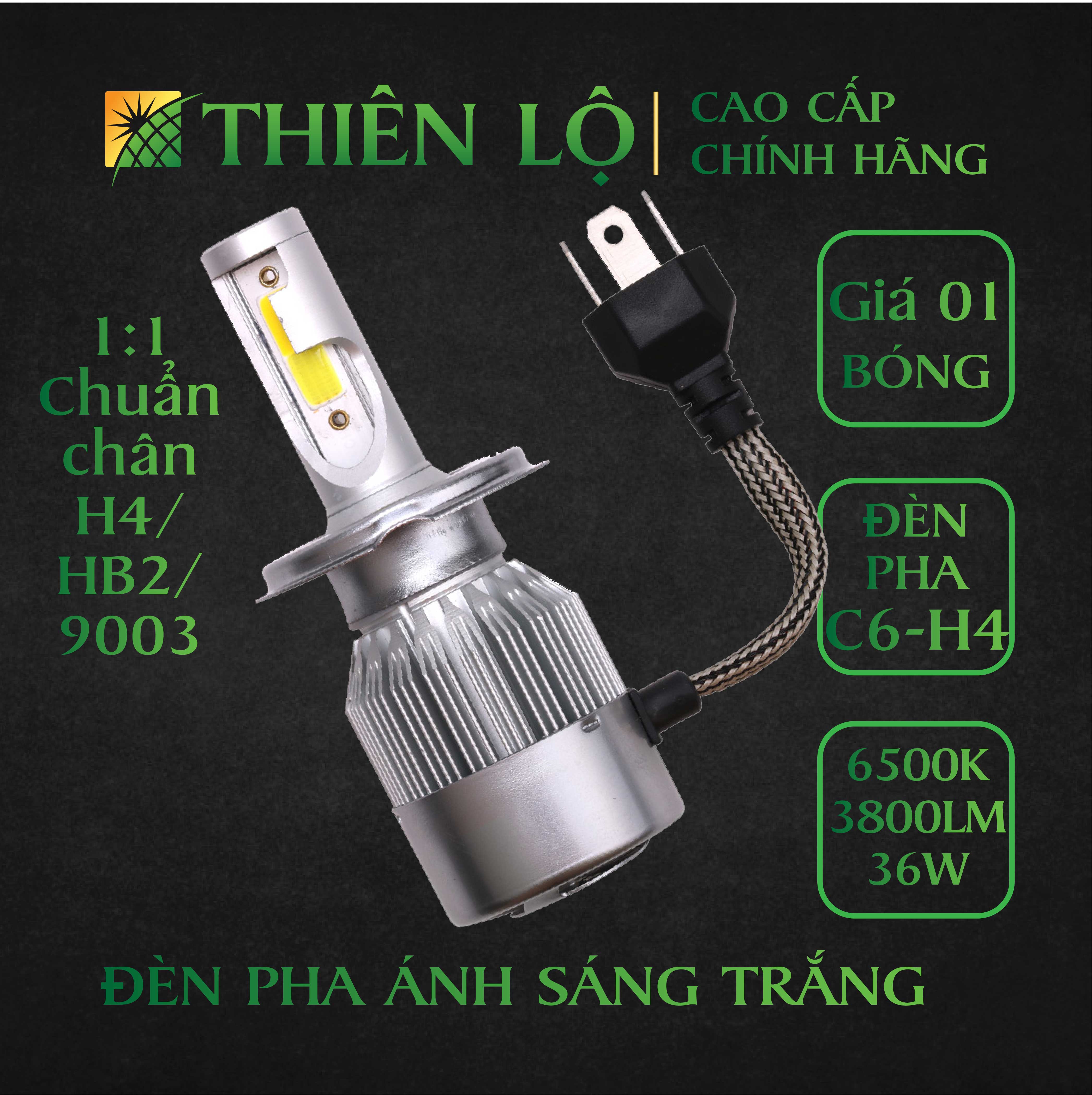 [NÂNG CẤP] 01 Bóng đèn pha LED xe máy, ô tô H4 HB2 9003 C6 Siêu sáng 36W lắp cho ô tô xe máy của Thiên Lộ - Pha Trắng Cos Vàng