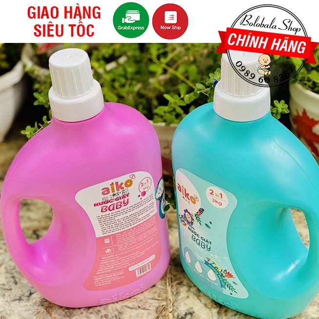Nước giặt xả 2in1 aiko can 3000ml - an toàn cho bé