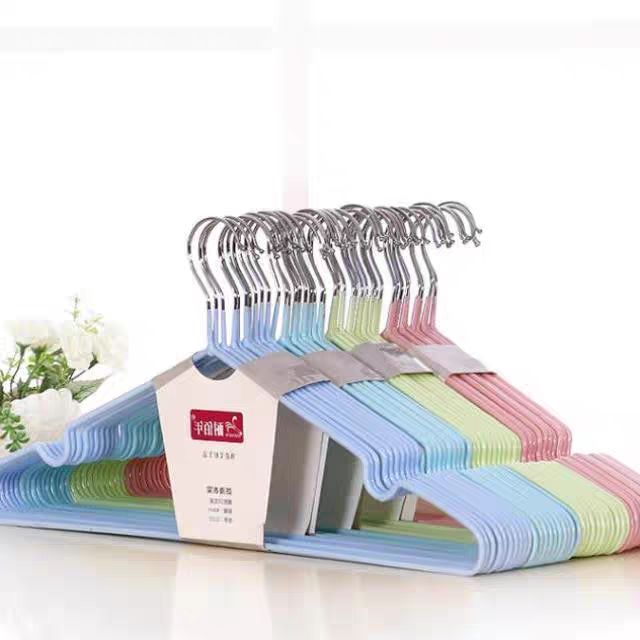 Set 10 móc phơi quần áo inox dày cao cấp bọc nhựa chống bay hằn quần áo
