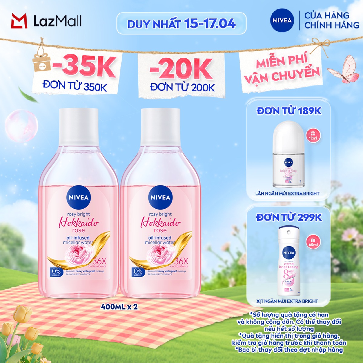 Bộ 2 Nước Tẩy Trang NIVEA Chiết Xuất Hoa Hồng Hokkaido Dưỡng Ẩm | Không Khô Da (125 ml/ 400ml) - 86550