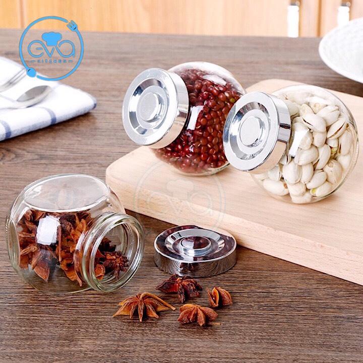 Hũ thuỷ tinh 180 ml đáy nghiêng nắp nhiều màu