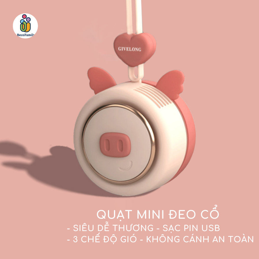 Quạt mini đeo cổ không cánh, Quạt mini sạc pin USB tiện lợi khi dã ngoại