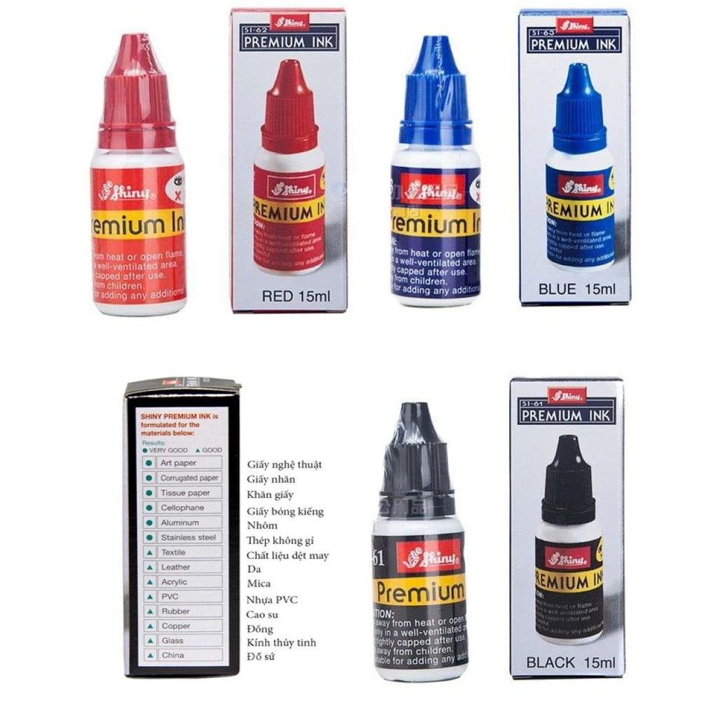 Mực Dấu Chuyên Dụng Shiny Premium Ink 15ml - SI60/SI61/SI62/SI63