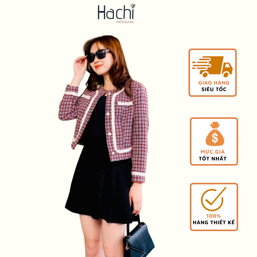 Áo dạ, Áo khoác blazer lửng nữ thời trang, Hàng cao cấp Hachidesigns