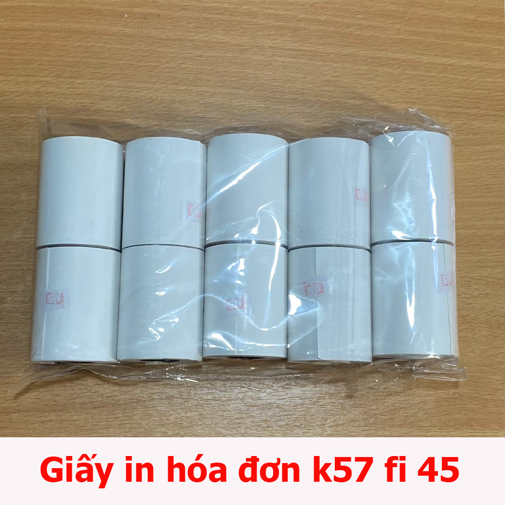 10 cuộn giấy in hóa đơn k57 fi 45, giấy in nhiệt k57 fi 45.