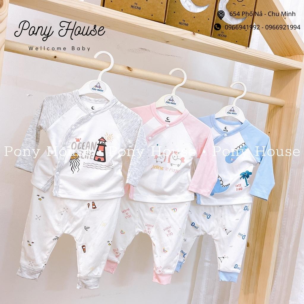 Bộ quần áo dài tay moon cài lệch kẻ chất petit cho bé sơ sinh bé trai, bé gái