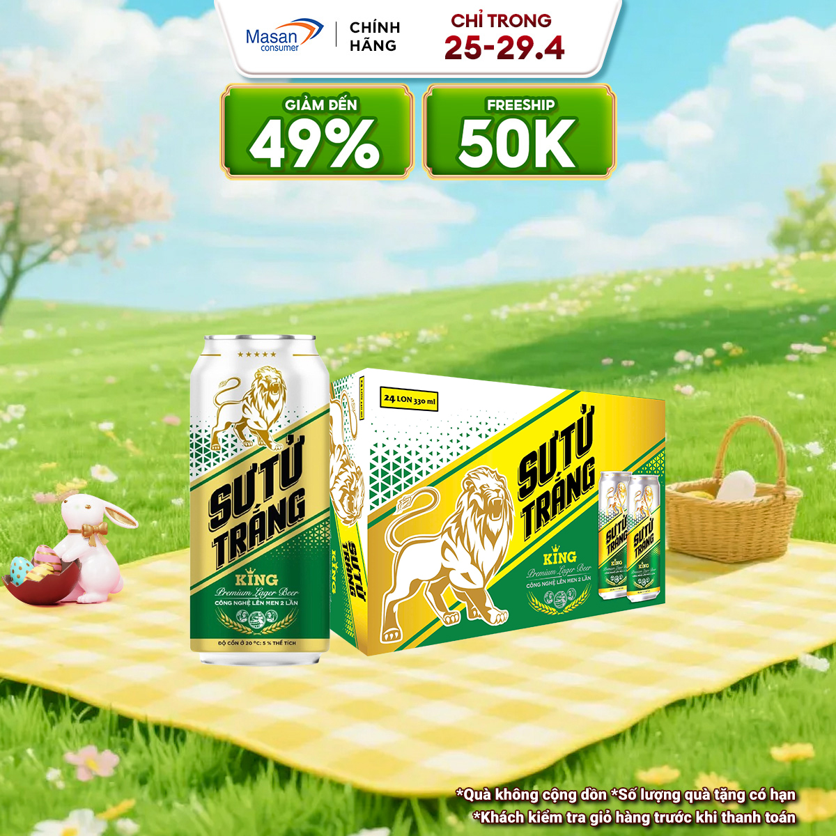 Bia Sư Tử Trắng King - Thùng 24 lon x 330 ml