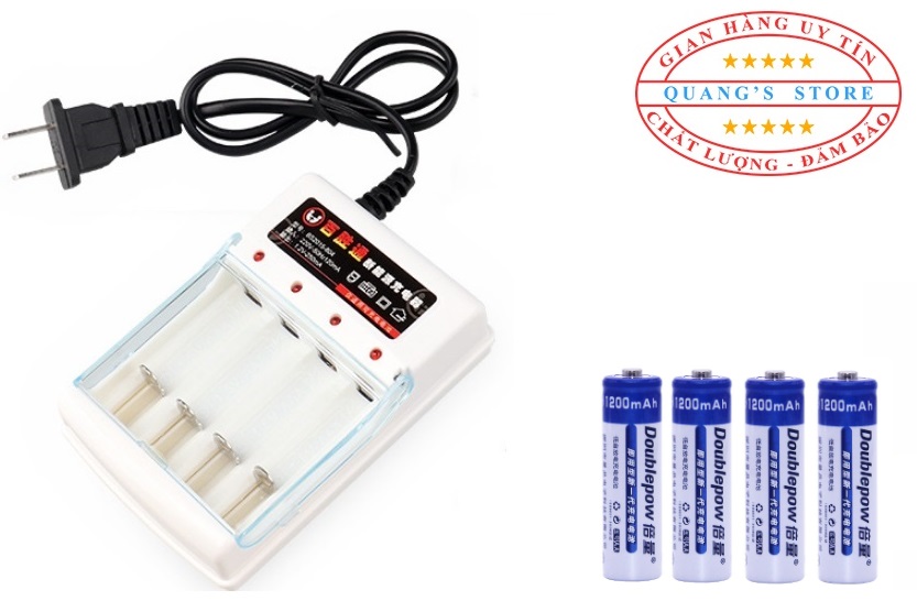 Sạc Pin Thông Minh Cho Pin Sạc AA và AAA + Kèm 4 Viên Pin AA Dung Lượng Cao 1200 mAh Dùng Cho Máy Ảnh, Mic Hát Không Dây, Đồ Chơi Trẻ Em