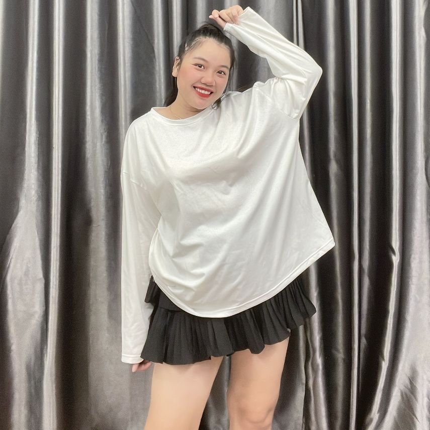 Áo thun trơn tay dài bigsize nữ freesize form rộng cho nàng Chuppy từ 58-95kg, Áo phông oversize THUN TD