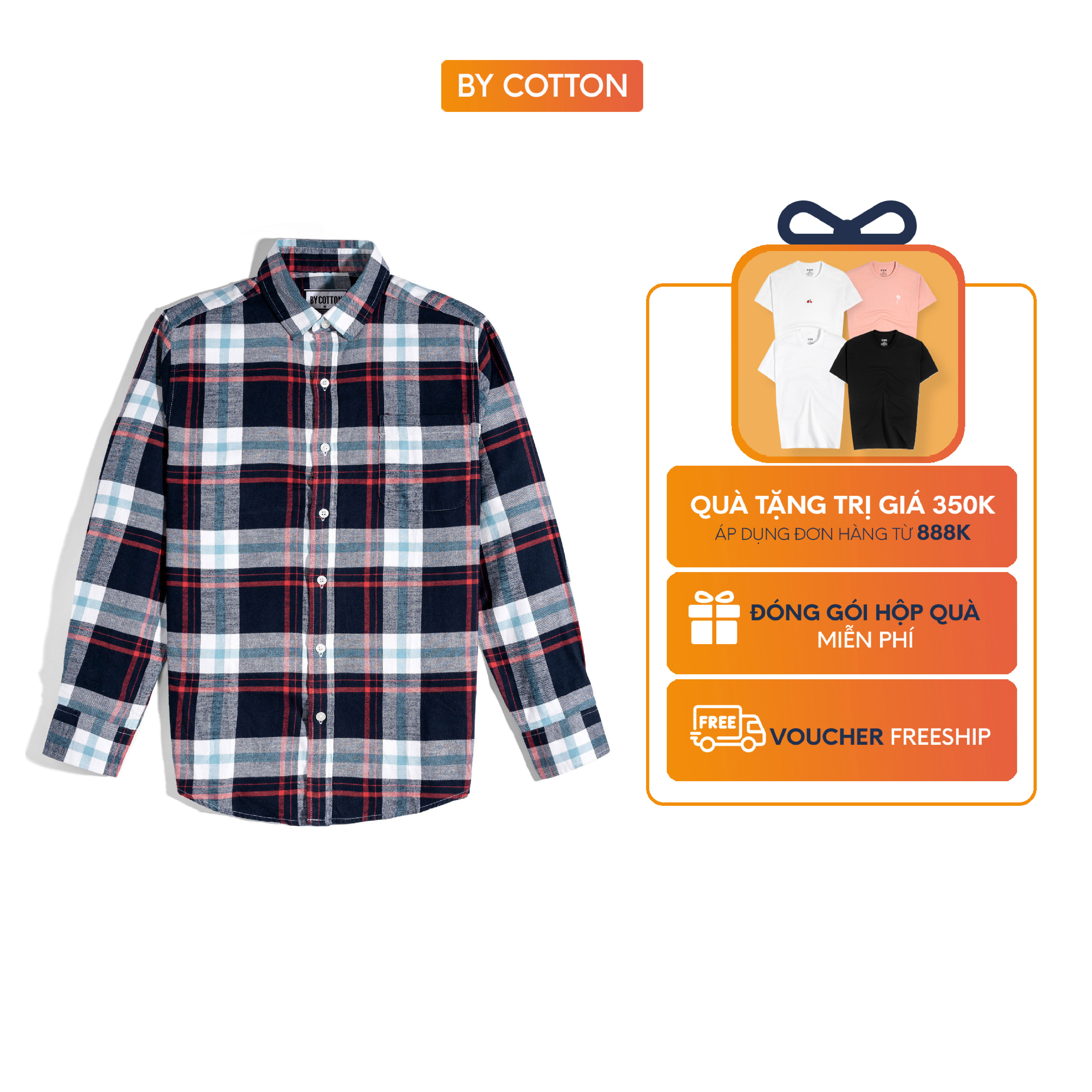 Áo sơ mi nam cao cấp dài tay chất liệu flannel phối caro đen đỏ xanh by cotton