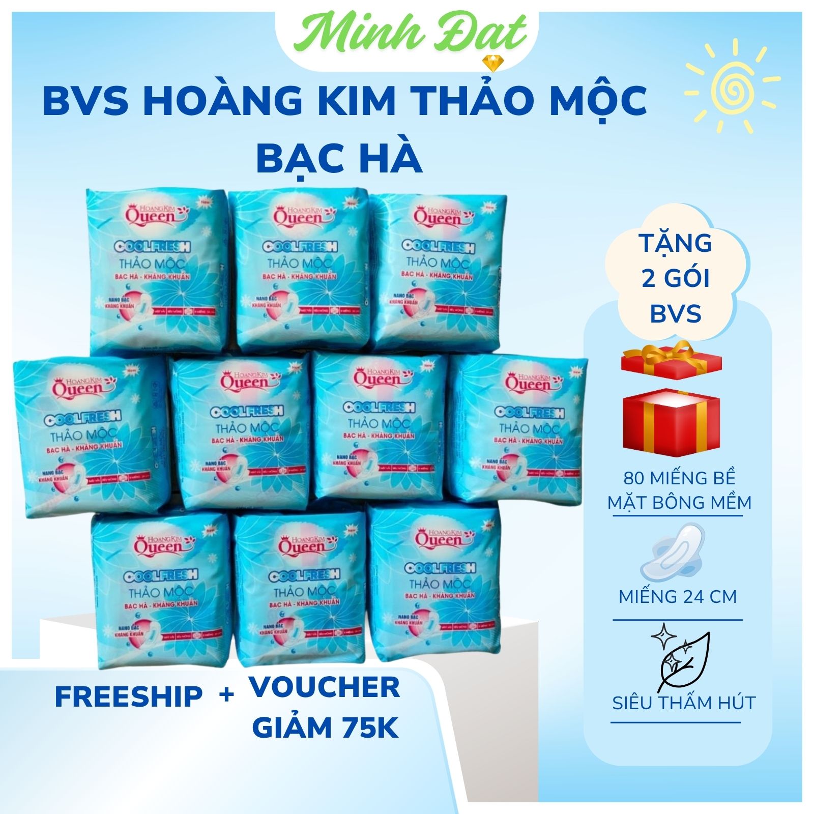 [ BẠC HÀ SIÊU THẤM ] Combo 10 Gói  Băng Vệ Sinh The Mát Thảo Mộc Gói 8 Miếng Kích Thước 24 Cm Chất Liệu Bông Mềm