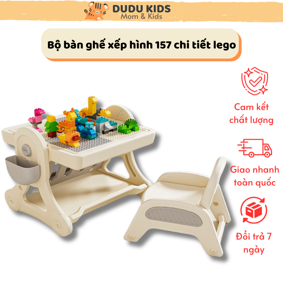 Bộ bàn ghế xếp hình đa năng kèm 157 chi tiết lego bàn xếp hình lego kiêm bàn học bảng vẽ kèm ghế cho bé