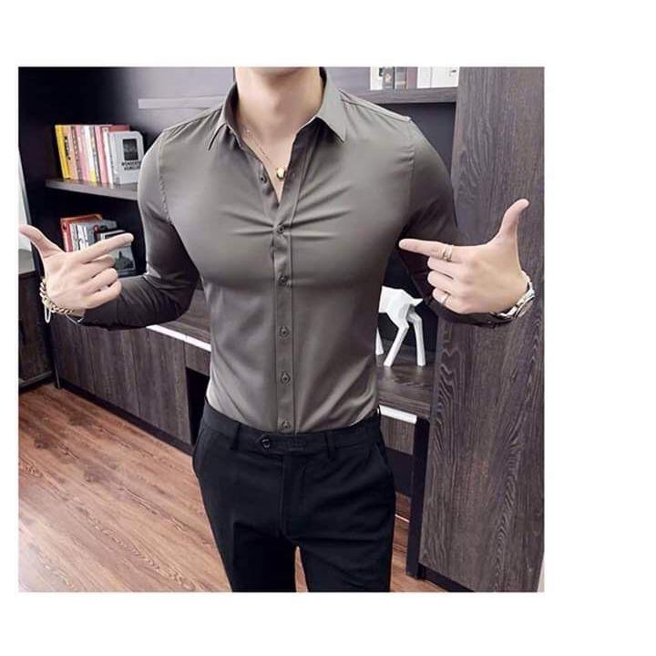 Áo sơ mi nam tay dài sám trơn cao cấp 11dshop ms1104
