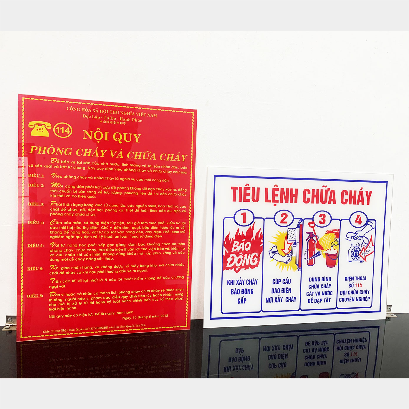 Combo Bảng nội quy PCCC và Bảng tiêu lệnh bằng Mica ( acrylic ) Đài loan cao cấp 30x40cm sản xuất tại xường in UV cao cấp