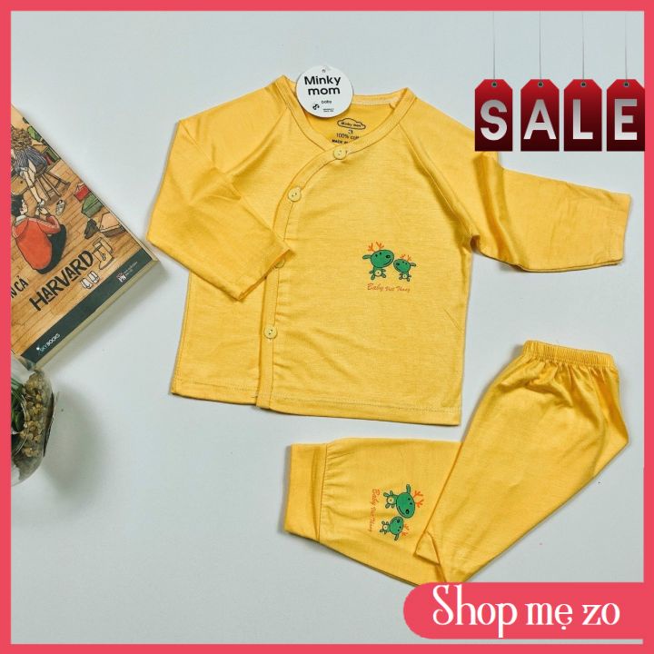 Bộ quần áo sơ sinh cài chéo màu trơn minky mom .