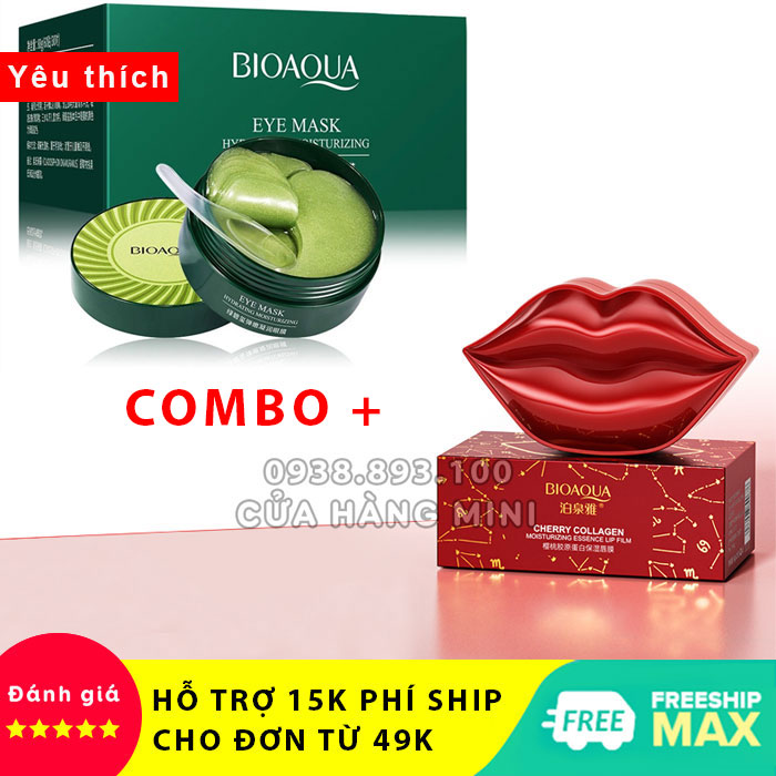 Combo mặt nạ mắt tảo biển và mặt nạ môi bioaqua