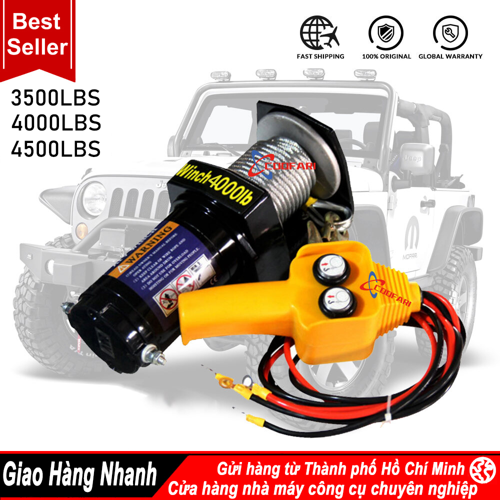 Tời điện 220v Máy tời điện 12v ác quy 4500lbs trọng tải 1590kg, gắn ô tô, kéo xe, kéo thuyền, cứu hộ