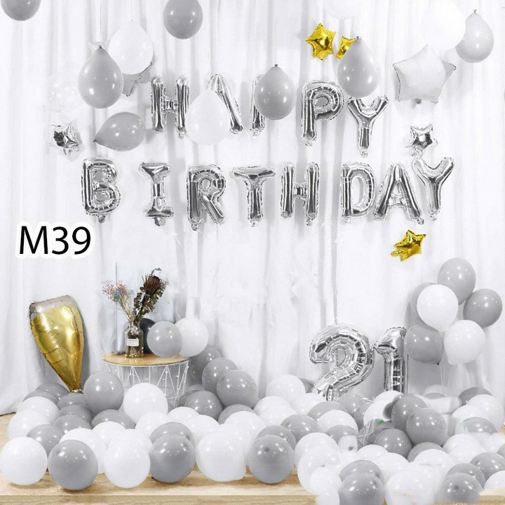 Combo 2 Rèm Kim Tuyến, Bóng Chữ Happy Birthday và 50 bóng tròn (Tặng bơm + Keo dán) - trang trí sinh nhật - Summer Fancy