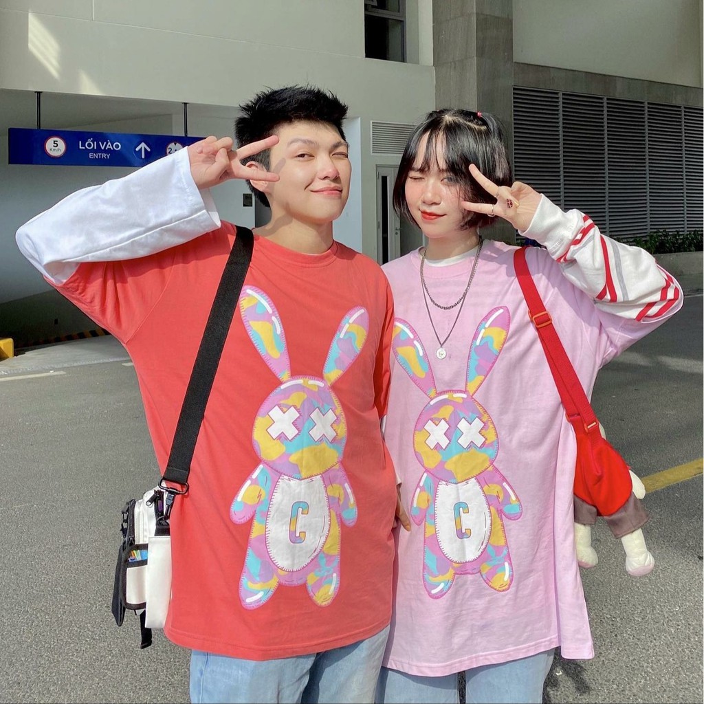 Áo thun tay lỡ form rộng gummy rabbit form rộng unisex