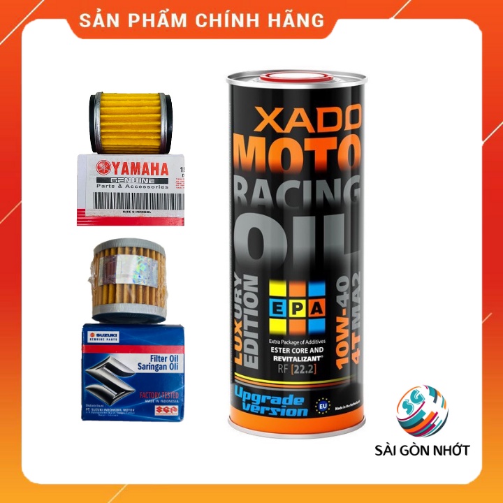 Dầu nhớt tổng hợp xado racing 10w40 + lọc nhớt suzuki, yamaha