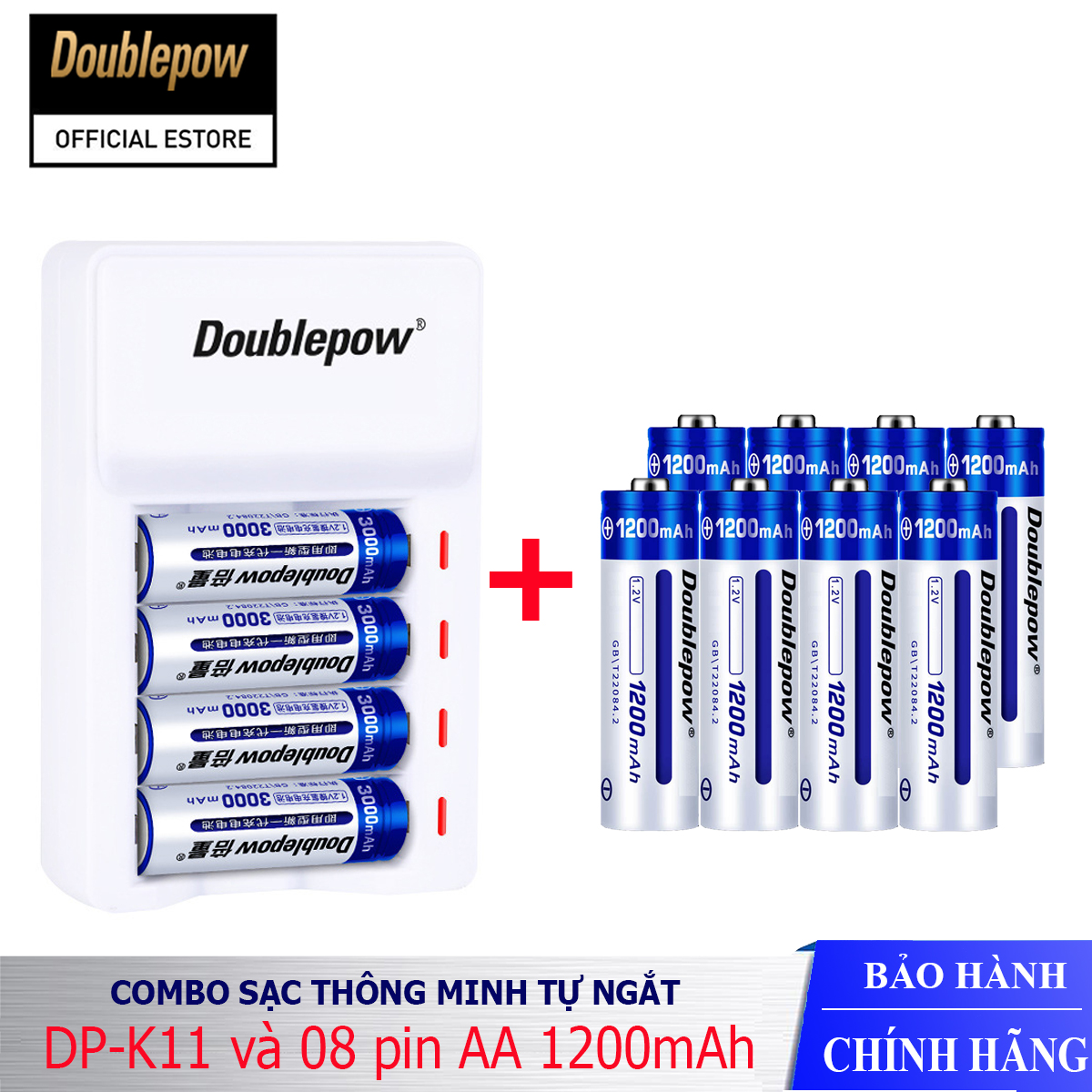 Bộ sạc nhanh pin aa aaa tự ngắt dp-k11 kèm 8 viên pin aa 1200mah chính hãng doublepow, sạc pin thông minh có đèn led báo khi pin đầy