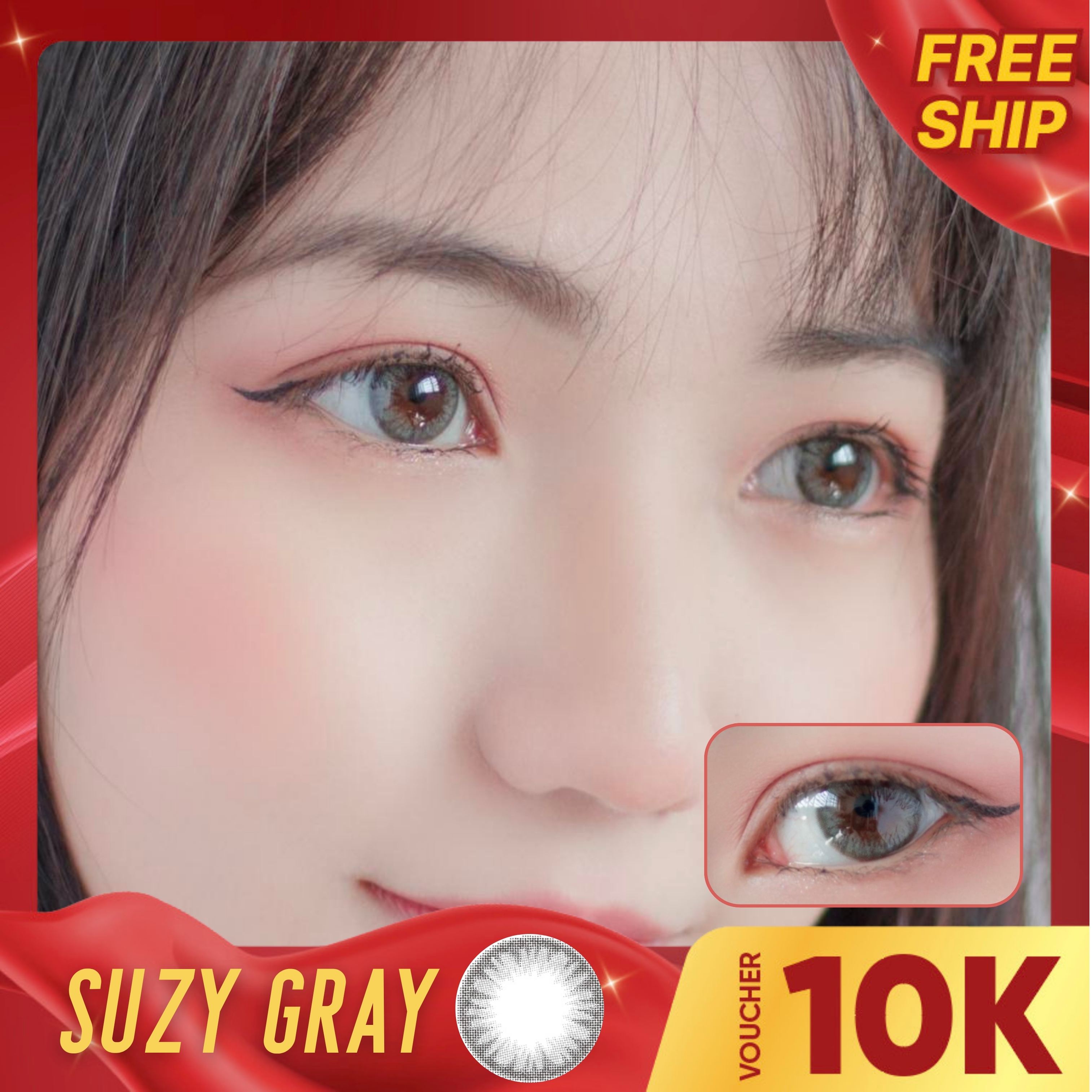 Kính áp tròng 1 ngày màu Suzy Gray Clalen iris, lens mắt màu xám có độ cận - Lens Optic