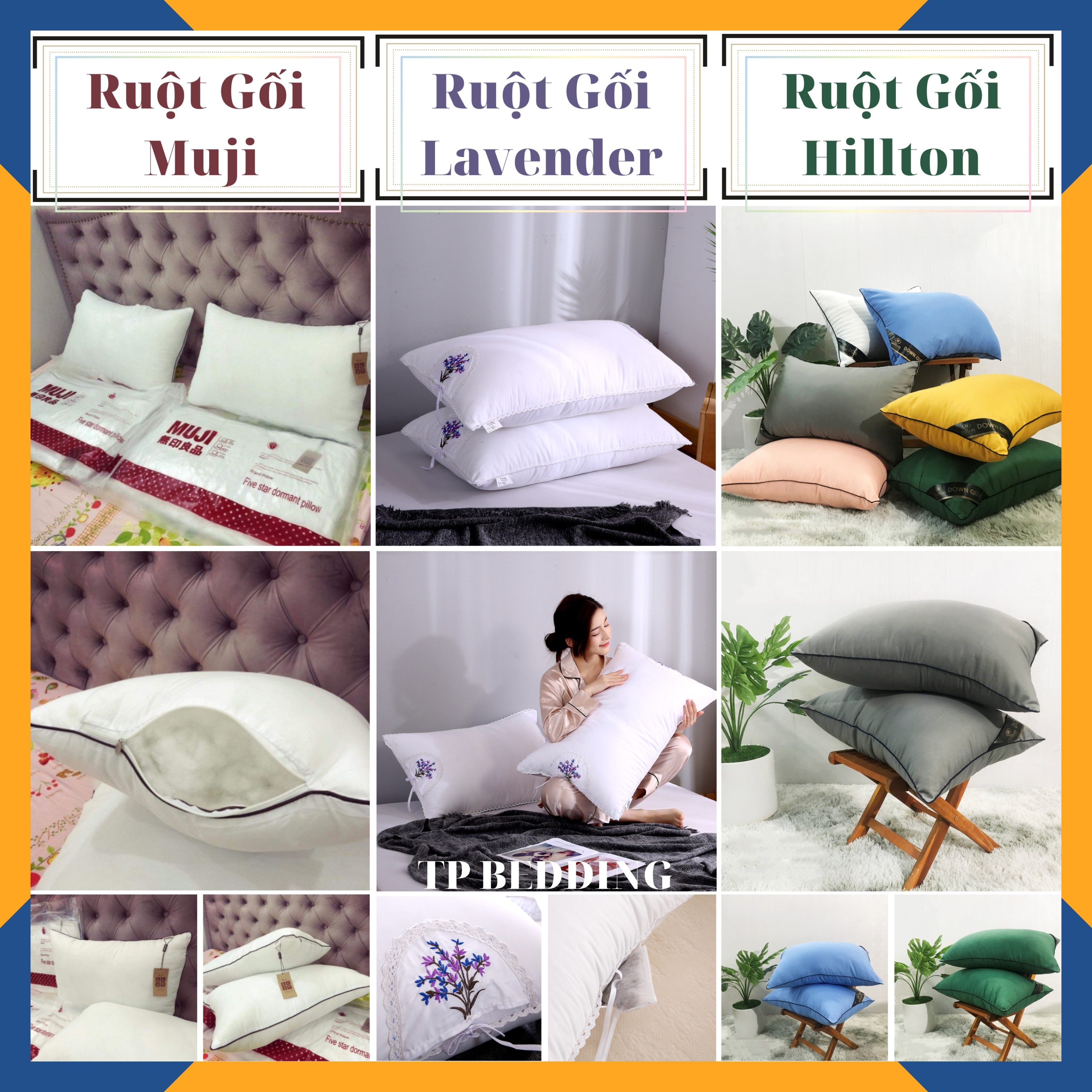 Ruột gối đầu cao cấp Muji, Hilton, Lavender, ruột gối ôm chuẩn khách sạn