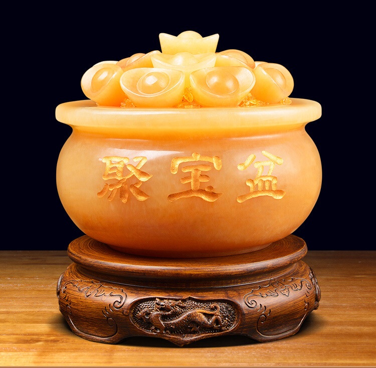 Bát vàng bát tụ bảo đá ngọc hoàng long chiêu tài + 5 thỏi vàng