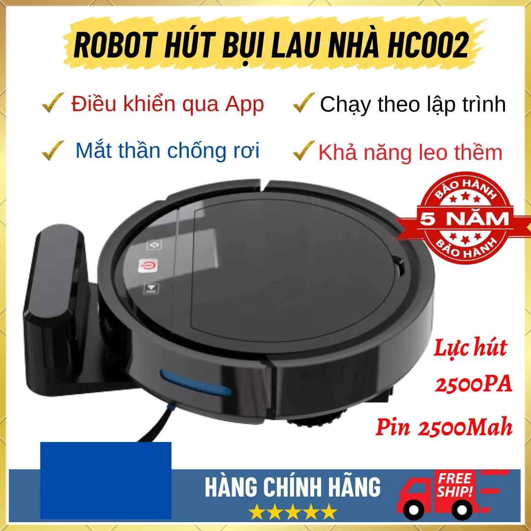 Robot hút bụi lau nhà thông minh tự động HC002 lau khô ướt sạc tự động cảm biến chống rơi giá rẻ hơn robot hút bụi xiaomi, ecovacs T5 Hero, deebot, điện máy xanh