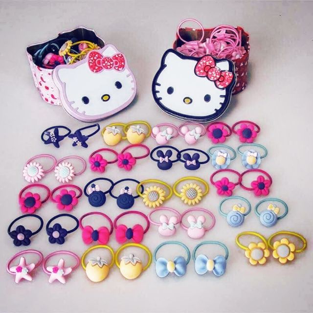 - dây cột tóc hình kitty 40c - trọn bộ thun cột tóc dễ thương cho bé cho bạn gái - thun cột tóc co dãn tốt
