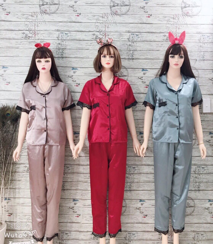 [HCM]Đồ Bộ Pizama Mặc Nhà Phi Lụa Phối Ren Cực Đẹp - Set Bộ Pijama Ngủ Nữ Phối Ren Sang Trọng Kèm Hình Thật Tự Chụp Cam Kết Hàng Siêu Đẹp