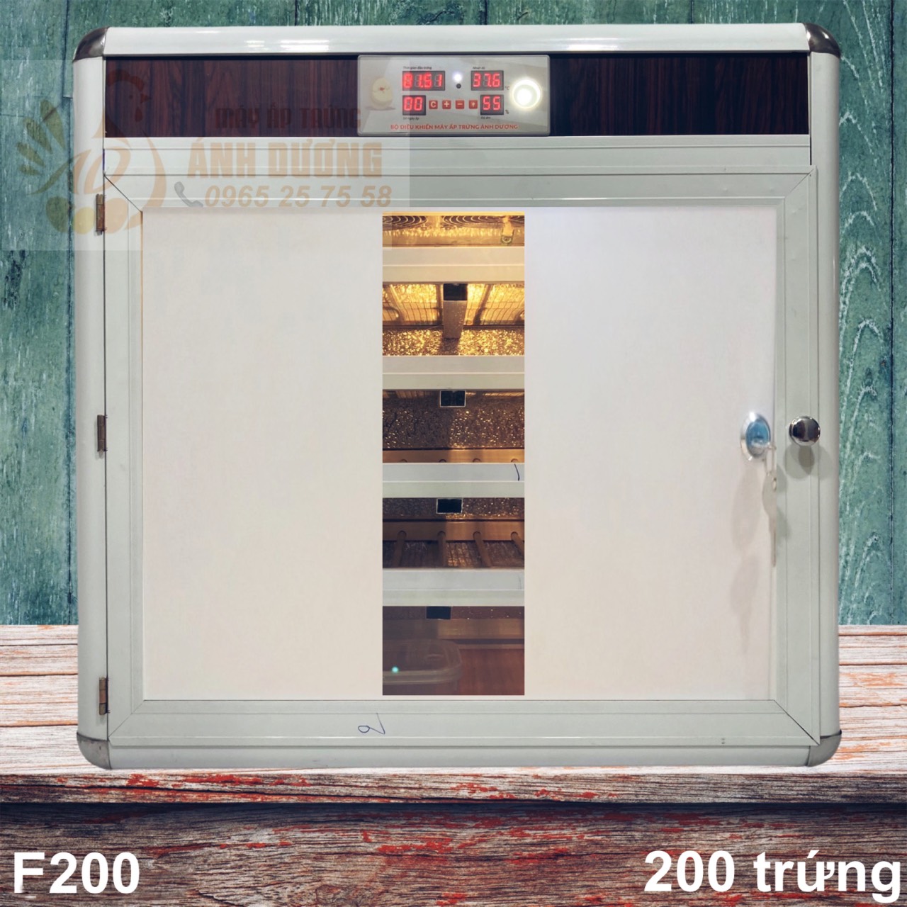 Máy ấp trứng Ánh Dương E200- công suất 200 trứng gà (gà) - Có xả nhiệt thừa, điều khiển phun sương tạo ẩm