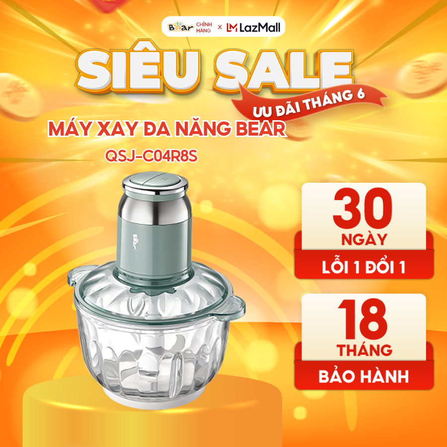 Máy xay thịt 2.5l bear c04r8s đa năng xay tỏi ớt, xay đồ ăn dặm cho bé động cơ mạnh mẽ