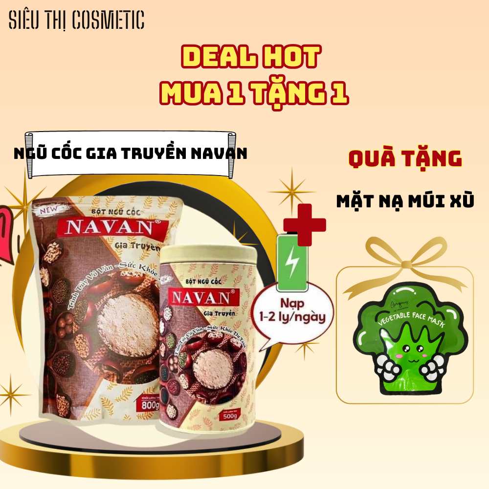 Bột Ngũ cốc navan 7 vị đậu 800gr chính hãng giúp tăng cân giảm cân lợi sữa sau sinh + Tặng nạ múi xù