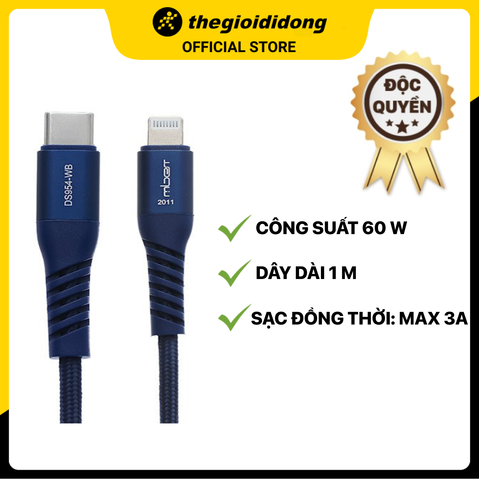 Cáp type c - lightning mfi 1m mbest ds954-wb xanh navy