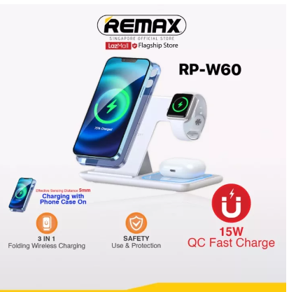 Đế sạc nhanh không dây đa năng 3in1 remax rp w60, sạc không dây, đế sạc nhanh không dây, bộ sạc không dây đa chức năng w60 sạc nhanh , đa cổng sạc cả tai nghe.bh 12 tháng.