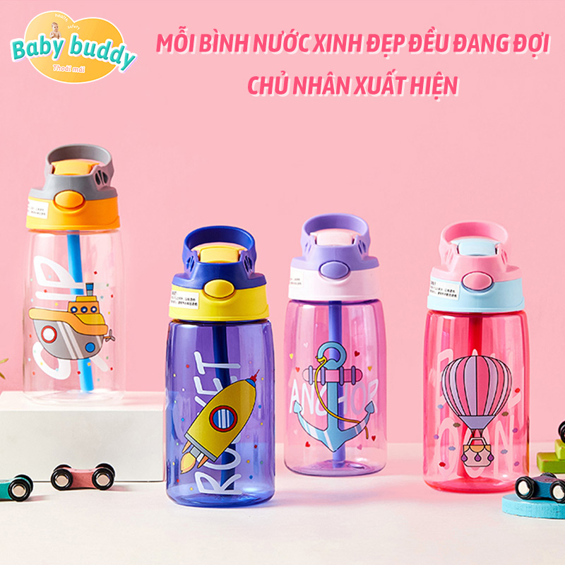 ☆Mẫu mẹ con☆Bình uống nước trẻ em - mang theo ra ngoài hay đi du lịch - 1 tay nhấn nút mở nắp - chống rò rỉ -  480ml, Bình uống nước học sinh nhiều mắc siêu đáng yêu, bình kèm ống hút và tặng dây đeo dễ thương