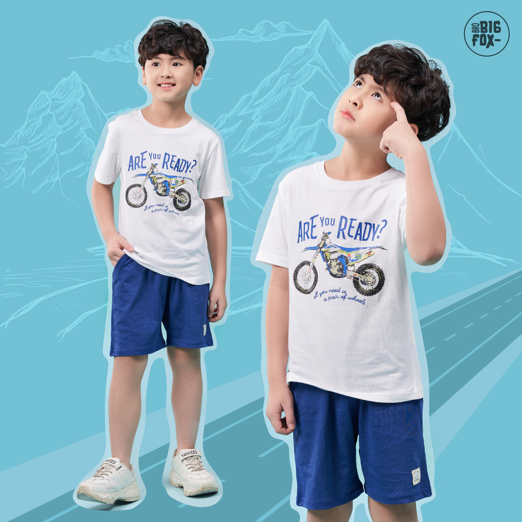 Bộ bé trai size đại, đồ bộ cộc tay cho bé chất cotton phong cách Âu Mỹ hình in xe máy Are You Ready 10 – 38kg QATE