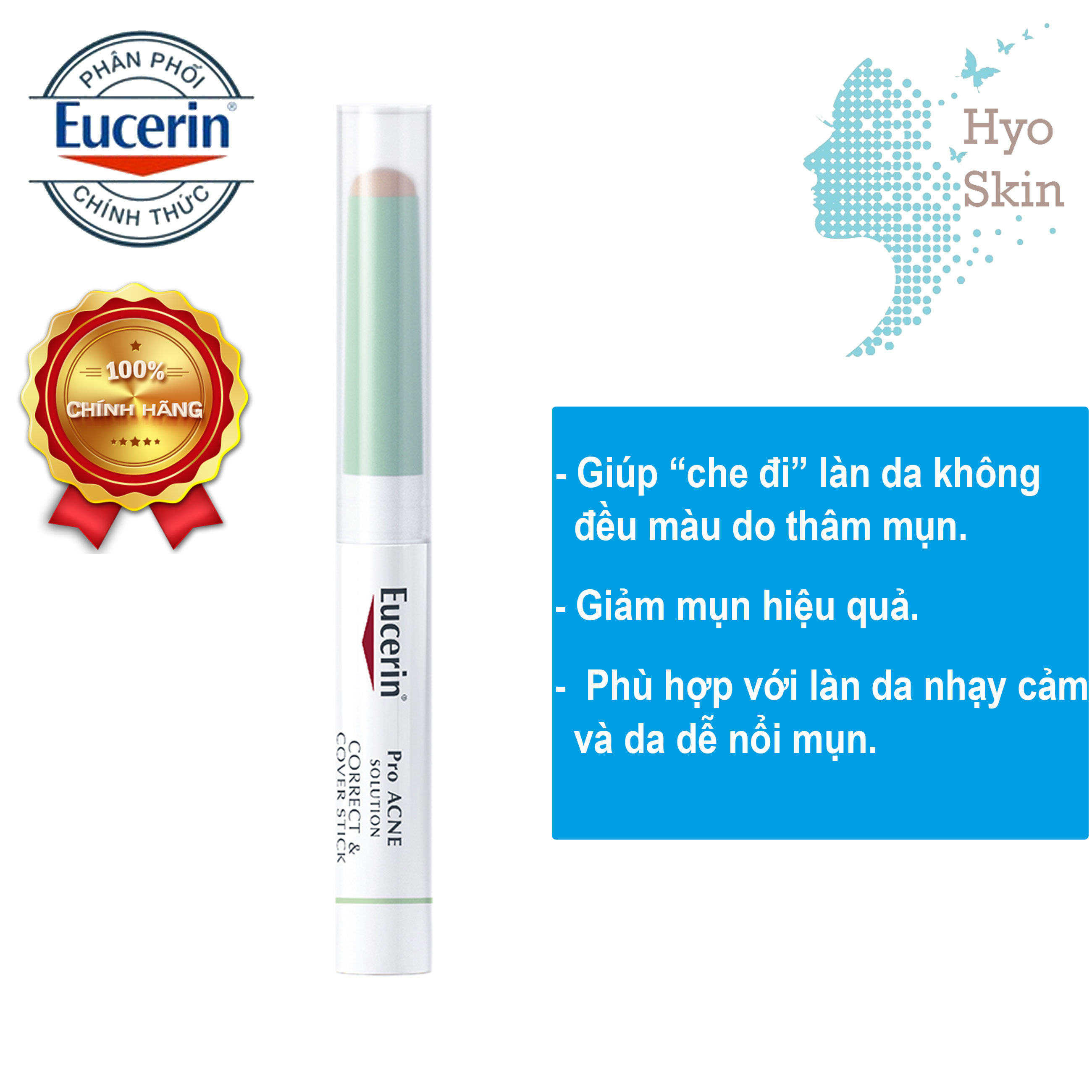 Kem che khuyết điểm eucerin pro acne solution correct & cover stick 2g