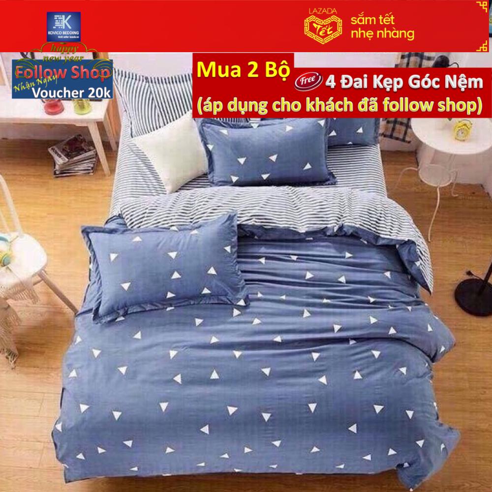 Bộ chăn ga gối cotton poly kovico tam giác gc07